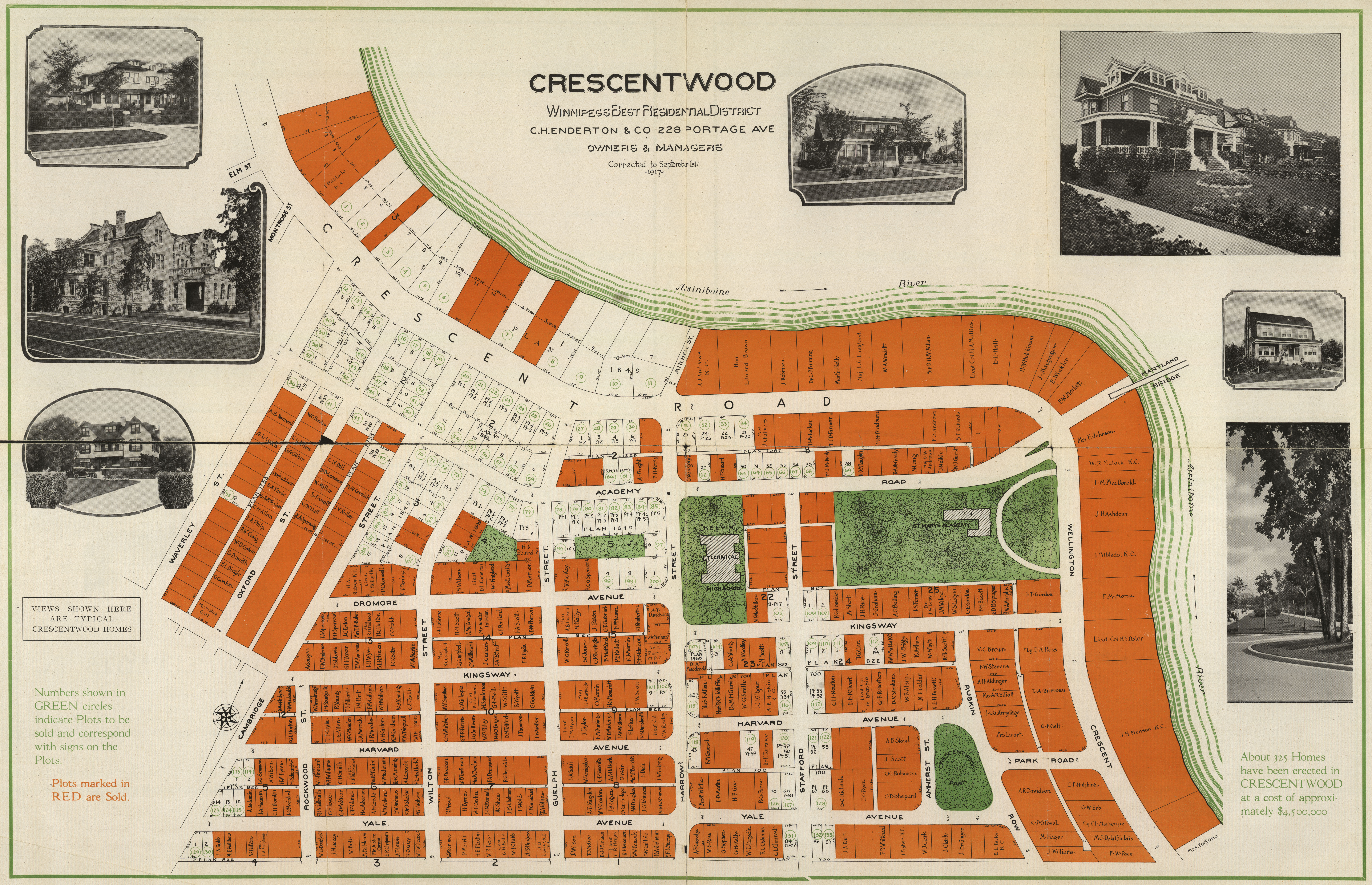 Historic Crescentwood subdivision plan showing lot owners’ names including E L Taylor K C near Ruskin Row