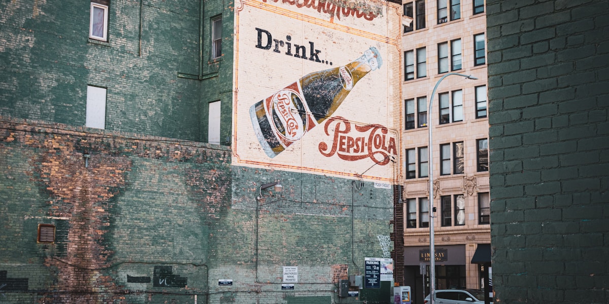 Historic Pepsi Cola advertisement sign on a building in downtown Winnipeg's Exchange District
