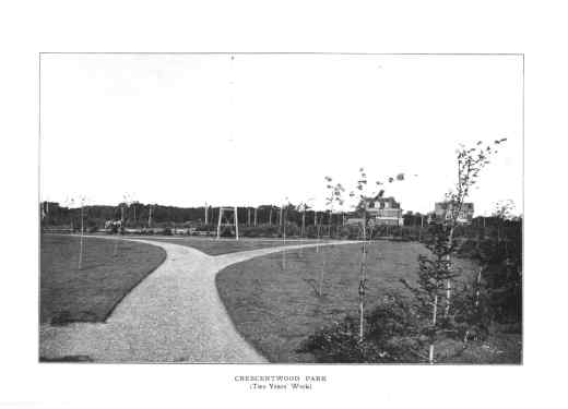 Early photograph of Peanut Park showing young trees and the original design